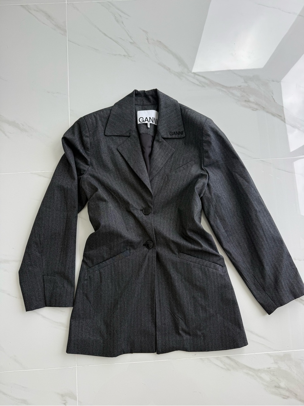 Ganni Dark Charcoal Structured Blazer, 40